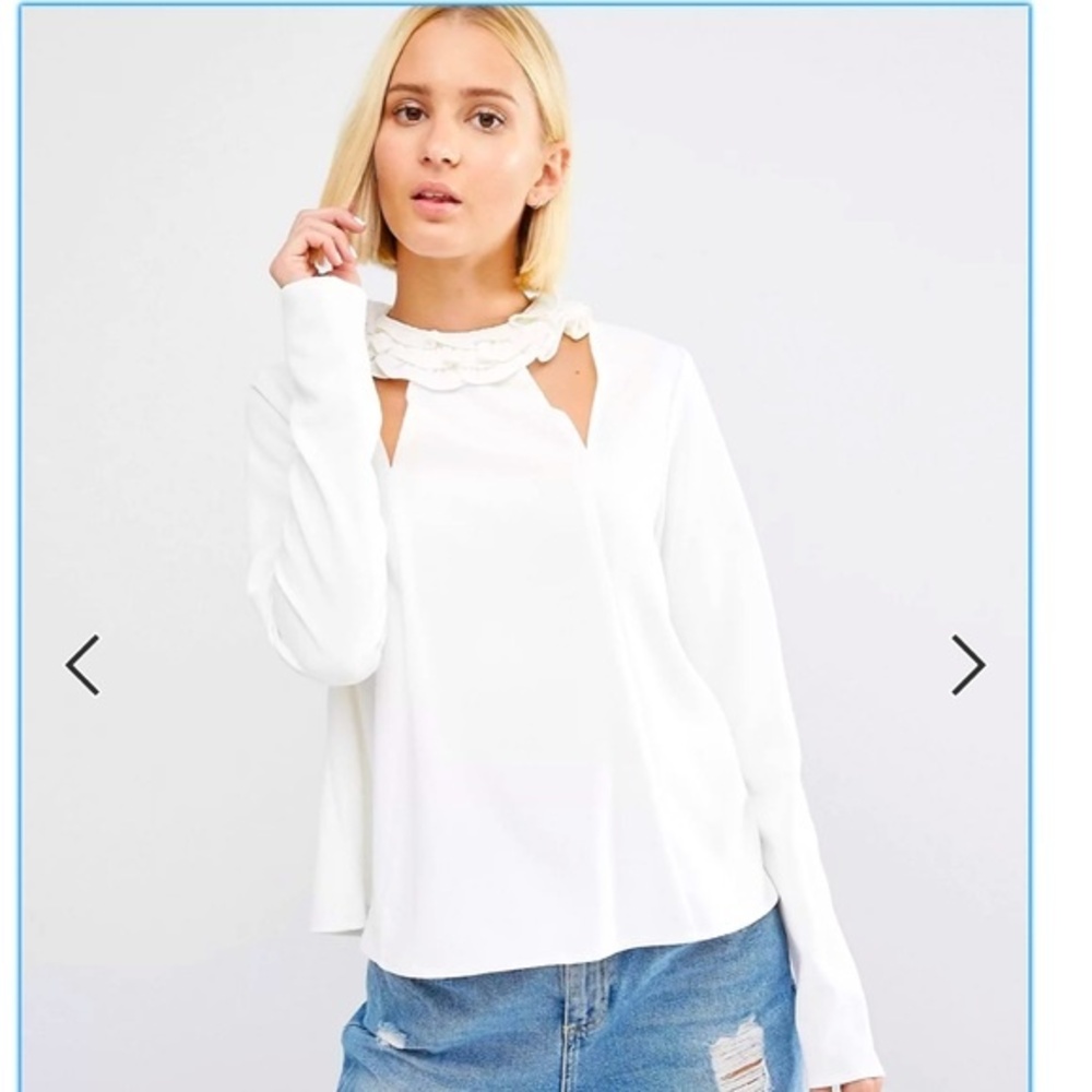 ASOS Lost Ink Frill Neck Top With Cut Outs in White 4 NWT